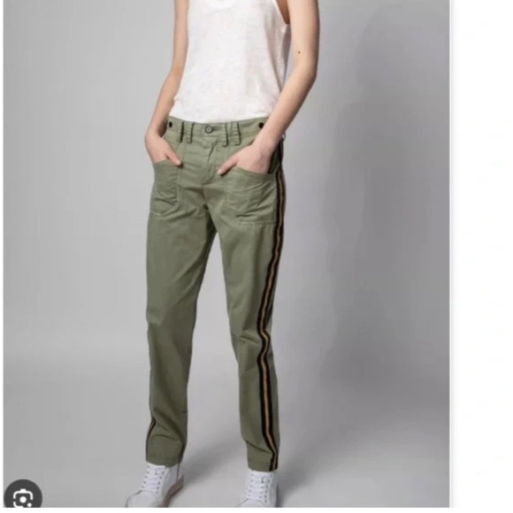 Zadig & Voltaire green pants Pamela Pomelo Side stripe Straight leg Trousers XS - Picture 1 of 15